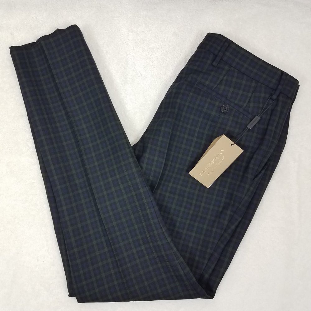Burberry Men's 40 Soho Tartan Plaid Straight Leg Trousers Pants in Blue/Green